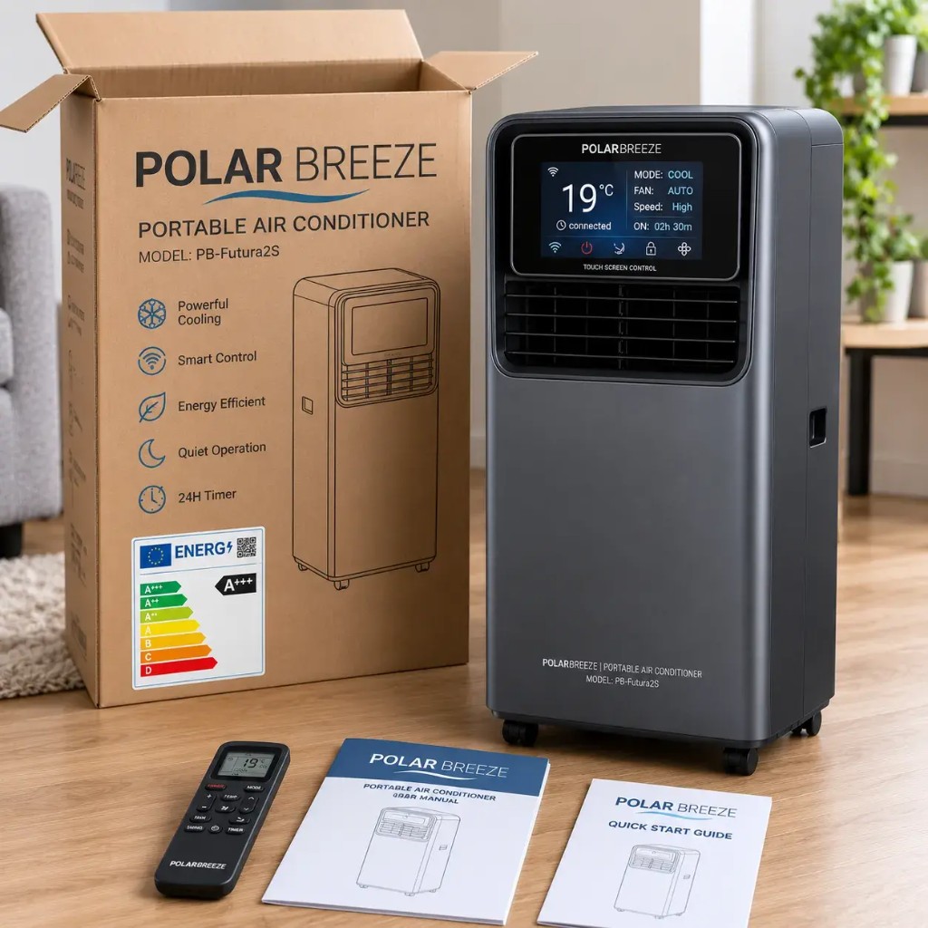 PolarBreeze™ con scatola, telecomando, manuale e classe A+++